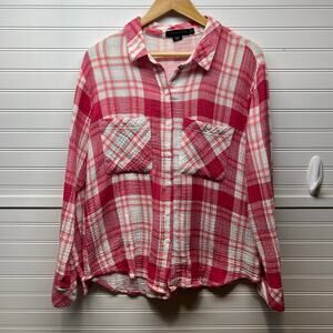 Sanctuary Tomboy Style Long Sleeve Button Down Plaid Shirt Size L